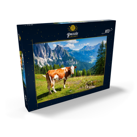 Grasende Kühe in den Dolomitenbergen 100 Puzzle Schachtel Ansicht2