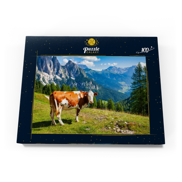 Grasende Kühe in den Dolomitenbergen 100 Puzzle Schachtel Ansicht3
