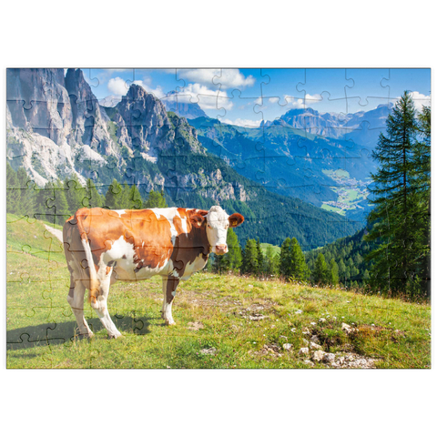 puzzleplate Grasende Kühe in den Dolomitenbergen 100 Puzzle