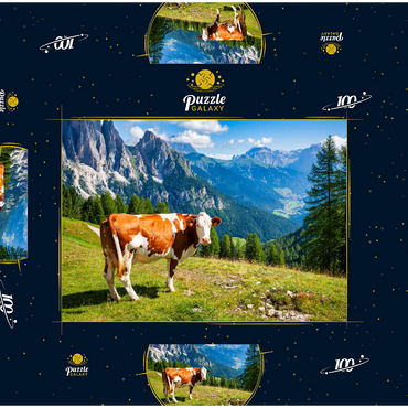 Grasende Kühe in den Dolomitenbergen 100 Puzzle Schachtel 3D Modell