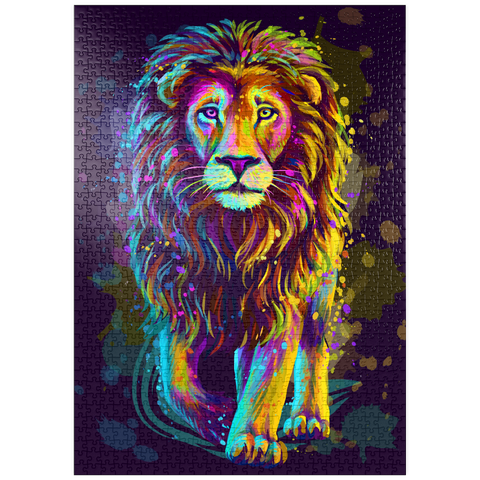 puzzleplate Künstlerisches, neonfarbenes Porträt eines Löwen im Stil der Pop-Art 1000 Puzzle
