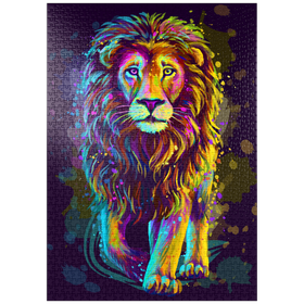 Darstellung des Puzzle Motivs Künstlerisches, neonfarbenes Porträt eines Löwen im Stil der Pop-Art - Puzzleteile: 1000