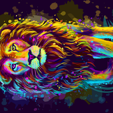 Künstlerisches, neonfarbenes Porträt eines Löwen im Stil der Pop-Art 1000 Puzzle 3D Modell
