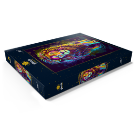 Darstellung des Puzzle Motivs Künstlerisches, neonfarbenes Porträt eines Löwen im Stil der Pop-Art - Puzzleteile: 100