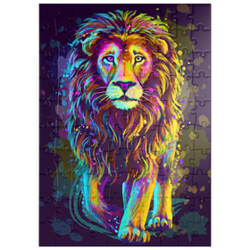 Darstellung des Puzzle-Motivs Künstlerisches, neonfarbenes Porträt eines Löwen im Stil der Pop-Art – Puzzleteile: 100