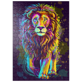Darstellung des Puzzle-Motivs Künstlerisches, neonfarbenes Porträt eines Löwen im Stil der Pop-Art – Puzzleteile: 200