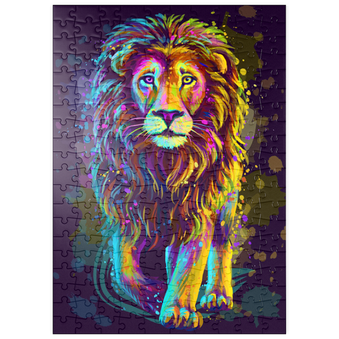 puzzleplate Künstlerisches, neonfarbenes Porträt eines Löwen im Stil der Pop-Art 200 Puzzle