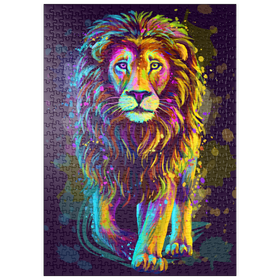 Darstellung des Puzzle-Motivs Künstlerisches, neonfarbenes Porträt eines Löwen im Stil der Pop-Art – Puzzleteile: 500