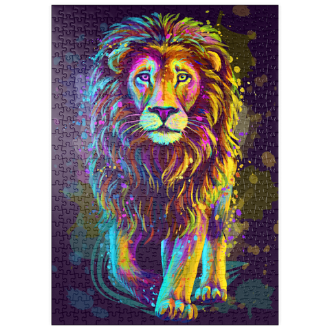 puzzleplate Künstlerisches, neonfarbenes Porträt eines Löwen im Stil der Pop-Art 500 Puzzle
