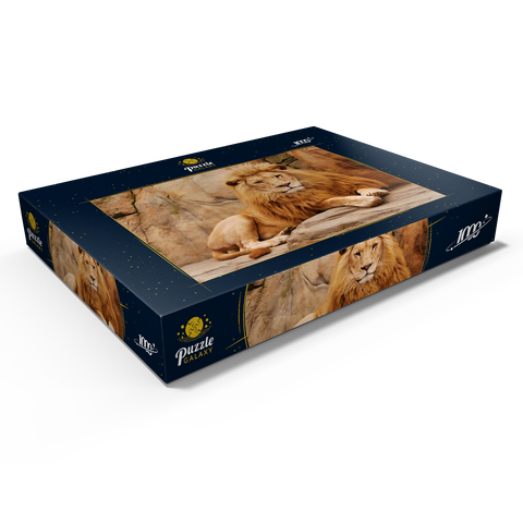 Ein Löwe entspannt auf einem Stein 1000 Puzzle Schachtel Ansicht1