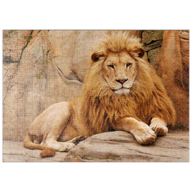 Darstellung des Puzzle-Motivs Ein Löwe entspannt auf einem Stein – Puzzleteile: 500