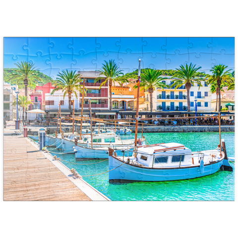 puzzleplate Boote an der Anlegestelle von Port de Andratx. Mallorca, Spanien 100 Puzzle