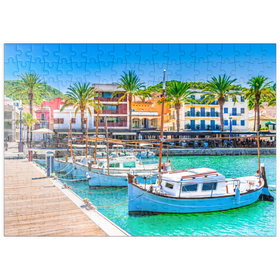 Darstellung des Puzzle-Motivs Boote an der Anlegestelle von Port de Andratx. Mallorca, Spanien – Puzzleteile: 200