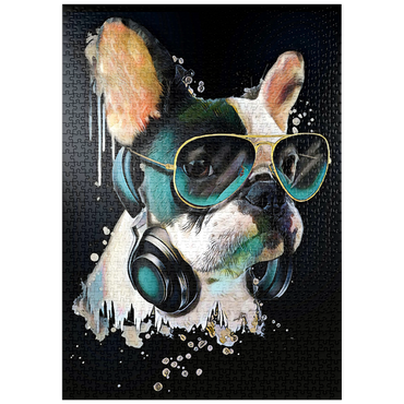puzzleplate Französische Bulldogge mit Kopfhörer 1000 Puzzle