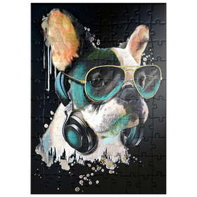 Darstellung des Puzzle-Motivs Französische Bulldogge mit Kopfhörer – Puzzleteile: 100