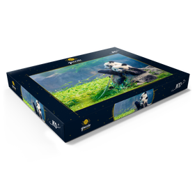 Darstellung des Puzzle Motivs Mutter Panda und ihr Baby Panda beim Bambus essen - Puzzleteile: 100