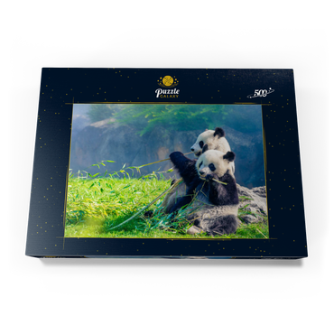 Mutter Panda und ihr Baby Panda beim Bambus essen 500 Puzzle Schachtel Ansicht3