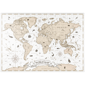 Darstellung des Puzzle-Motivs Detaillierte Vintage Cartoon Weltkarte – Puzzleteile: 1000