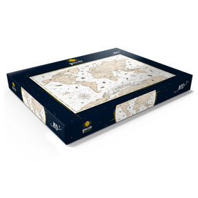 Darstellung des Puzzle Motivs Detaillierte Vintage Cartoon Weltkarte - Puzzleteile: 100