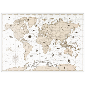 Darstellung des Puzzle Motivs Detaillierte Vintage Cartoon Weltkarte - Puzzleteile: 100