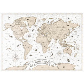 Darstellung des Puzzle Motivs Detaillierte Vintage Cartoon Weltkarte - Puzzleteile: 500