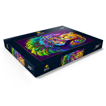 Künstlerisches, neonfarbener Löwe umarmt Löwin im Stil der Pop-Art 200 Puzzle Schachtel Ansicht1