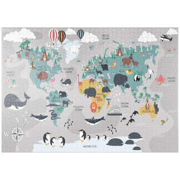puzzleplate Die Weltkarte mit Cartoon-Tieren für Kinder 1000 Puzzle