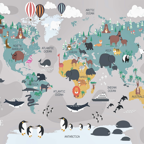 Die Weltkarte mit Cartoon-Tieren für Kinder 1000 Puzzle 3D Modell