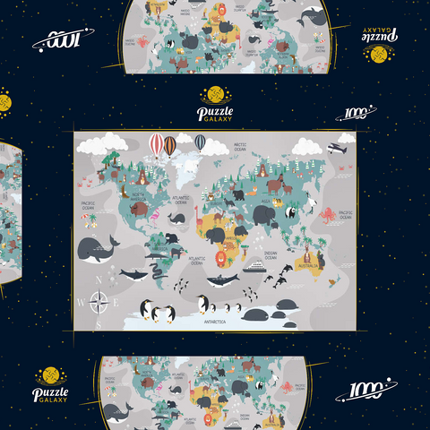 Die Weltkarte mit Cartoon-Tieren für Kinder 1000 Puzzle Schachtel 3D Modell