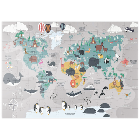 puzzleplate Die Weltkarte mit Cartoon-Tieren für Kinder 100 Puzzle