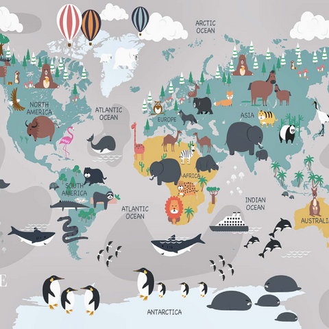 Die Weltkarte mit Cartoon-Tieren für Kinder 100 Puzzle 3D Modell
