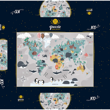 Die Weltkarte mit Cartoon-Tieren für Kinder 100 Puzzle Schachtel 3D Modell