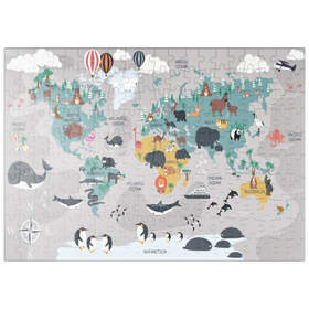 Darstellung des Puzzle Motivs Die Weltkarte mit Cartoon-Tieren für Kinder - Puzzleteile: 200