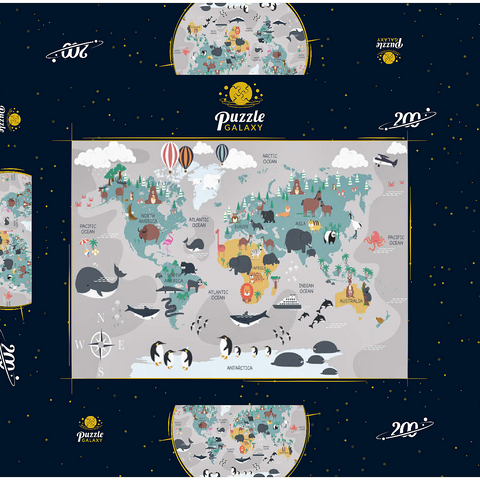 Die Weltkarte mit Cartoon-Tieren für Kinder 200 Puzzle Schachtel 3D Modell