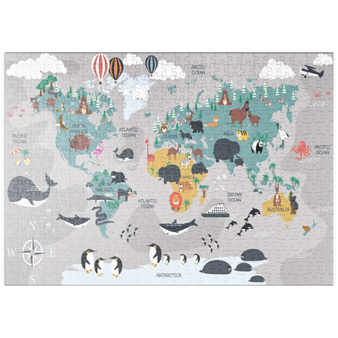 puzzleplate Die Weltkarte mit Cartoon-Tieren für Kinder 500 Puzzle