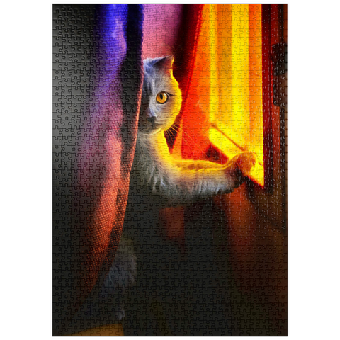 puzzleplate Süße Katze im Nachtfenster 1000 Puzzle