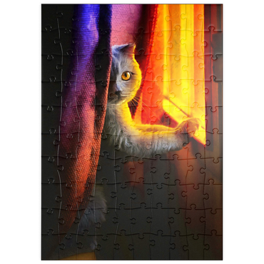 puzzleplate Süße Katze im Nachtfenster 100 Puzzle