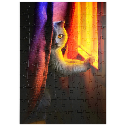 puzzleplate Süße Katze im Nachtfenster 100 Puzzle