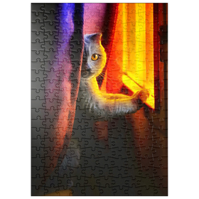 Darstellung des Puzzle-Motivs Süße Katze im Nachtfenster – Puzzleteile: 200