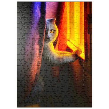 puzzleplate Süße Katze im Nachtfenster 200 Puzzle