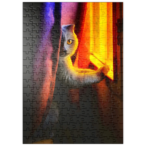 puzzleplate Süße Katze im Nachtfenster 200 Puzzle