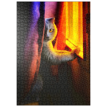 puzzleplate Süße Katze im Nachtfenster 500 Puzzle