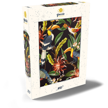 Vögel mit tropischen Blättern und Blumen 1000 Puzzle Schachtel Ansicht2