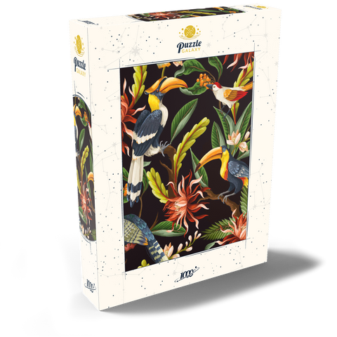 Vögel mit tropischen Blättern und Blumen 1000 Puzzle Schachtel Ansicht2