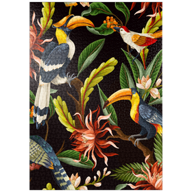 Darstellung des Puzzle-Motivs Vögel mit tropischen Blättern und Blumen – Puzzleteile: 1000