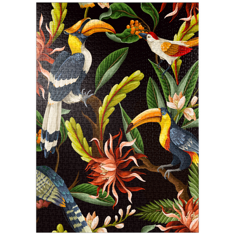 puzzleplate Vögel mit tropischen Blättern und Blumen 1000 Puzzle