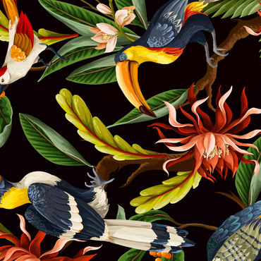 Vögel mit tropischen Blättern und Blumen 1000 Puzzle 3D Modell