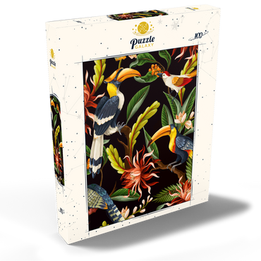 Vögel mit tropischen Blättern und Blumen 100 Puzzle Schachtel Ansicht2