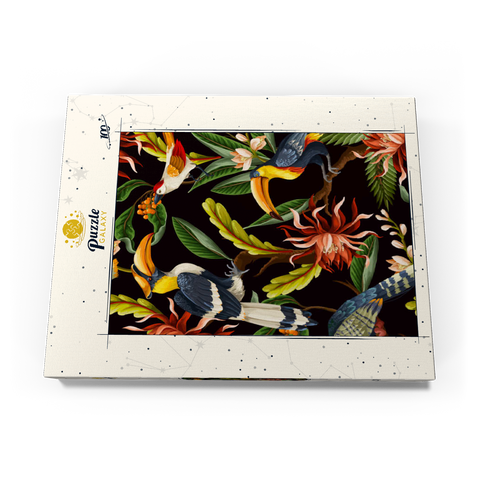 Vögel mit tropischen Blättern und Blumen 100 Puzzle Schachtel Ansicht3