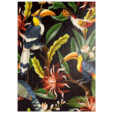 puzzleplate Vögel mit tropischen Blättern und Blumen 100 Puzzle